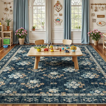 Lessymo Floral Living Room Rug 8x10 Area Rugs, Vintage Washable Rugs - Image 9