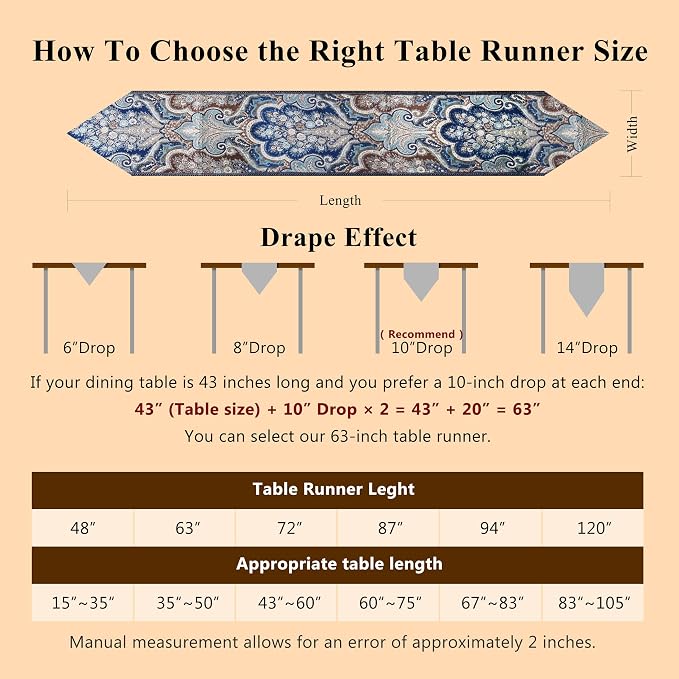 Exquisite Floral Jacquar Table Runner 87" Navy Blue - Image 6