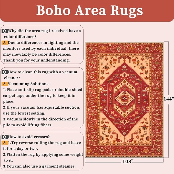 SERISSA 9x12 Area Rugs for Living Room, Large Washable Non-Slip Boho Rug - Image 2