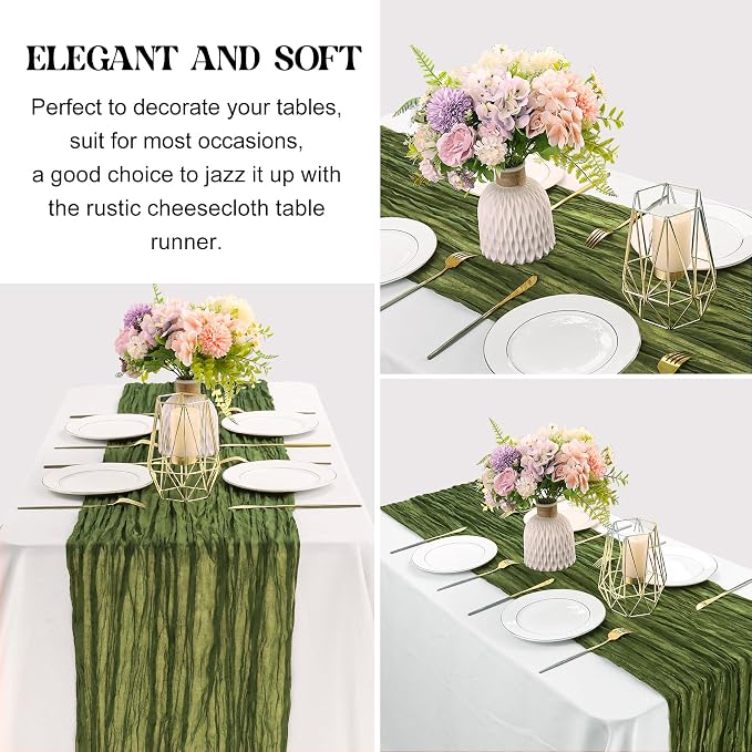 Olive Green 10FT Cheesecloth Table Runner Boho Gauze Fabric Table Runner Rustic - Image 3