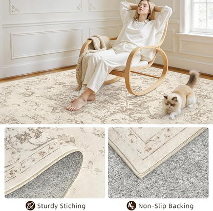 10x14 Area Rug for Living Room: Vintage Boho Neutral Washable Rug Indoor Soft - Image 4
