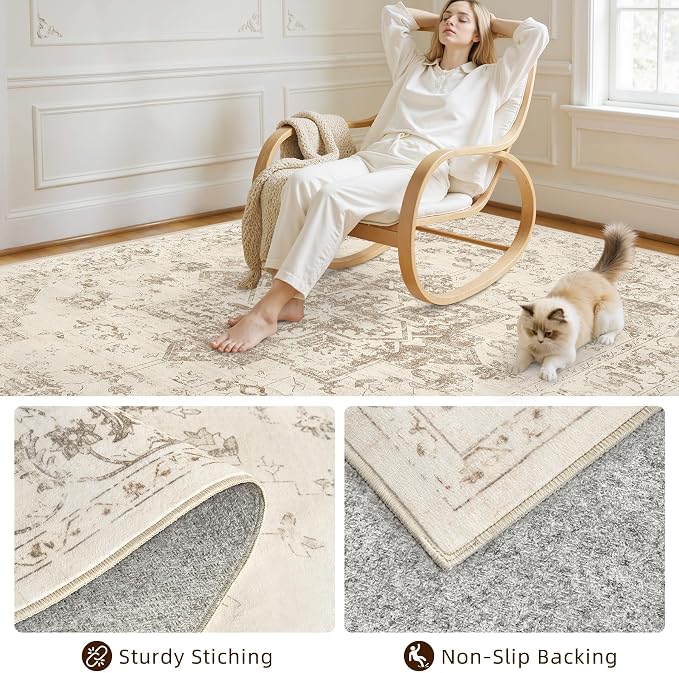 2'6''x8' Hallway Washable Runner Rug: Vintage Boho Neutral Kitchen Rug Soft - Image 6