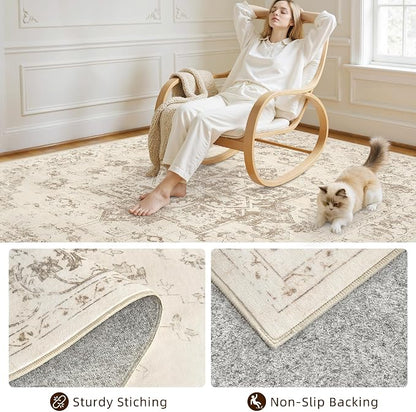 2'6''x8' Hallway Washable Runner Rug: Vintage Boho Neutral Kitchen Rug Soft - Image 6