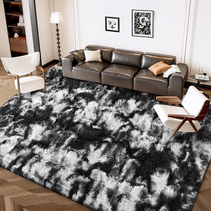 FlyDOIT Large Area Rugs for Living Room, 4x6 Feet Tie-Dyed Black and White - Image 2