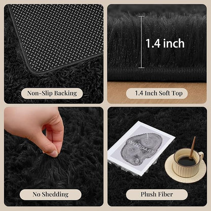 Area Rug for Living Room Bedroom: 9x12 Black Soft Fluffy Shag Upgrade Non-Slip - Image 5