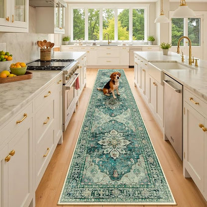 RELEANY Area Rugs Runner 2'x10' Washable Non-Slip, Floral Vintage Distress by RELEANY