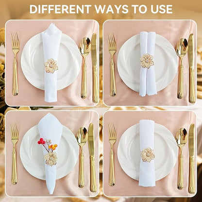 Gold Napkin Rings, Thanksgiving Christmas Napkin Rings Set of 12, Nickel-Plated - Image 3