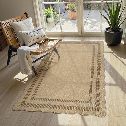 LIVEBOX Scalloped Easy Jute 3x5 Outdoor Rug, Washable Non-Slip Geometric Tan - Image 8