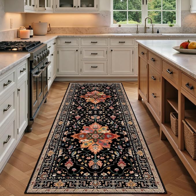 RELEANY Area Rugs Runner 3'x6' Washable Non-Slip, Floral Vintage Distress by RELEANY