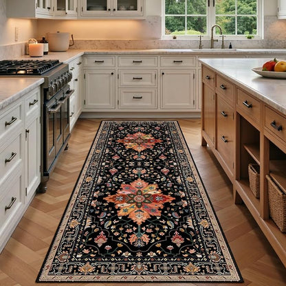 RELEANY Area Rugs Runner 3'x6' Washable Non-Slip, Floral Vintage Distress by RELEANY