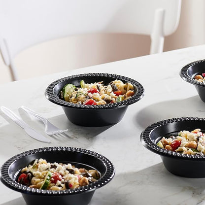 PLASTICPRO 100 PCS Black Plastic Bowls Light Weight 12 oz Plastic Soup Bowls - Image 2