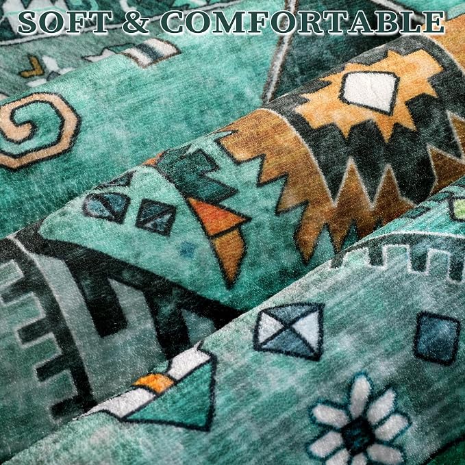 SERISSA Washable Rugs 9x12 Area Rugs, Large Non-Slip Boho Living Room Teal Rug - Image 4