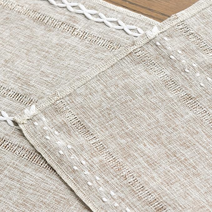 Artoid Mode Brown Rustic Cotton Linen Table Runner, Seasonal Embroidered Hollow - Image 5