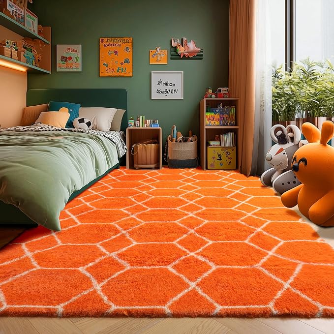 ONASAR Rugs for Living Room Bedroom, 5x8 Fluffy Orange and White Area Rug - Image 7