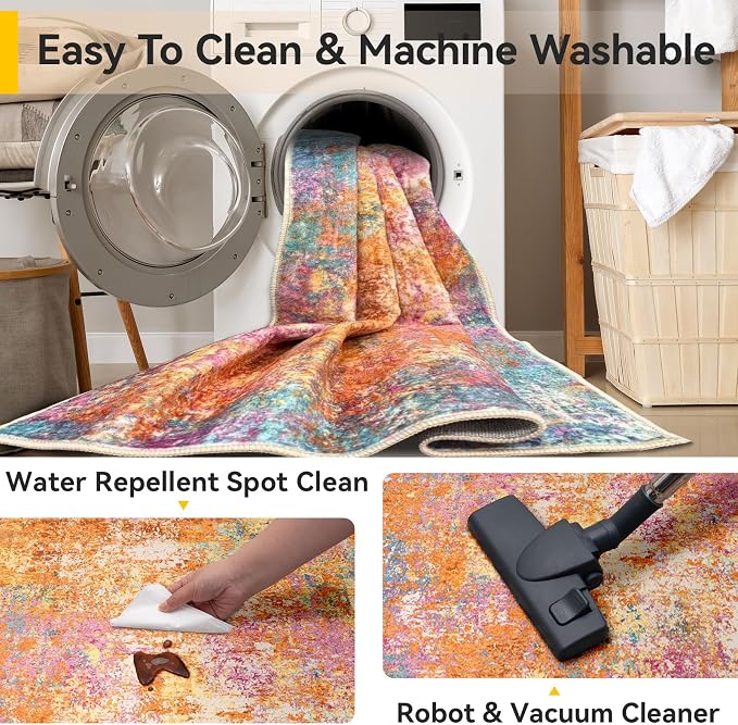 RELEANY Washable Area Rugs Square 8ft Non-Slip Modern Abstract Soft - Image 5