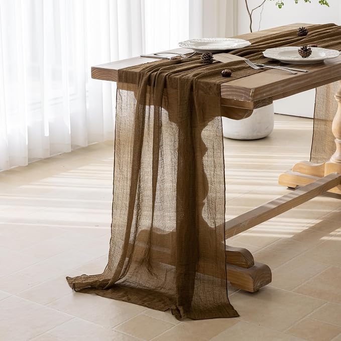 Coffee Cheesecloth Table Runner 120 Inches - Image 2
