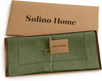 Solino Home 100% Pure Linen Dining Table Runner Olive Hemstitch, 14 x 72 in | - Image 5