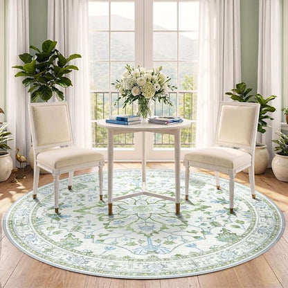 RELEANY Area Rugs Round 5ft Washable Non-Slip, Floral Vintage Distress - Image 2