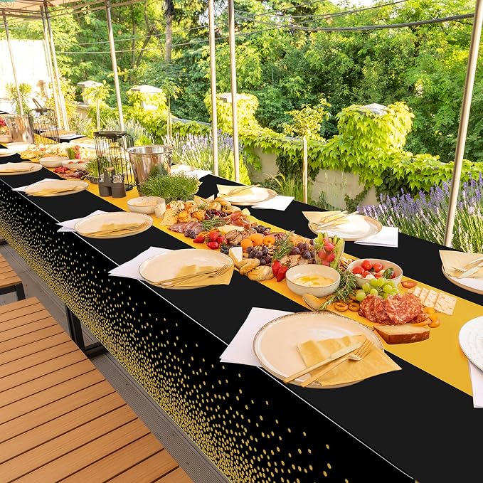 1Pcs Black and Gold Tablecloth Party Decorations, Plastic Black Table Cloth - Image 7