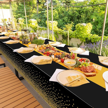 1Pcs Black and Gold Tablecloth Party Decorations, Plastic Black Table Cloth - Image 7