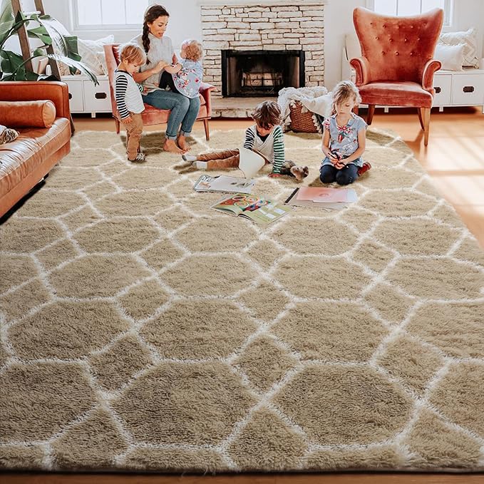 ONASAR 5x7 Area Rugs for Living Room Bedroom, Fluffy Beige and White Shag Rug - Image 8