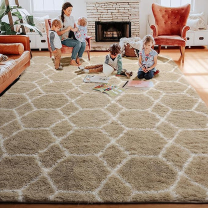 ONASAR 5x7 Area Rugs for Living Room Bedroom, Fluffy Beige and White Shag Rug - Image 8