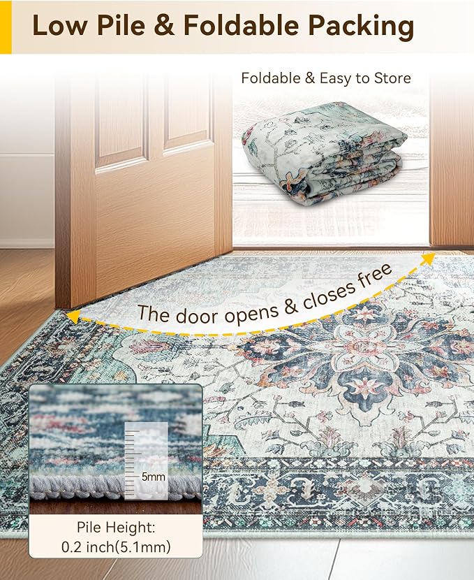 RELEANY Area Rugs Runner 2'x10' Washable Non-Slip, Floral Vintage Distress - Image 6