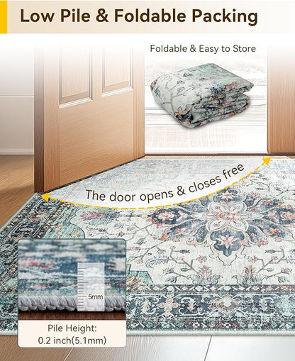 RELEANY Area Rugs Small 2'6"x4' Washable Non-Slip, Floral Vintage Distress - Image 5