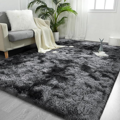 FlyDOIT Large Area Rugs for Living Room, 4x6 Feet Tie-Dyed Black and Grey by FlyDOIT