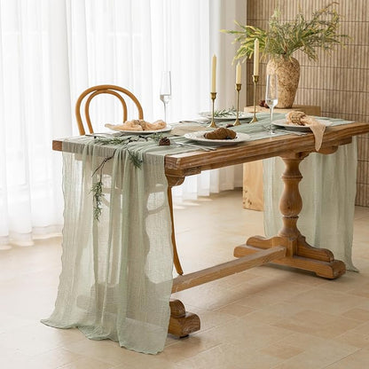 3Pcs Sage Green Cheesecloth Table Runner 120 Inches - Image 3