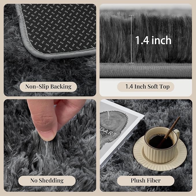 Area Rug for Living Room Bedroom:6x9 Black Grey Soft Fluffy Shag Upgrade - Image 5