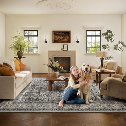 Machine Washable Rugs for Living room: 9x12 bedroom Rug Vintage Boho Area Rug - Image 6