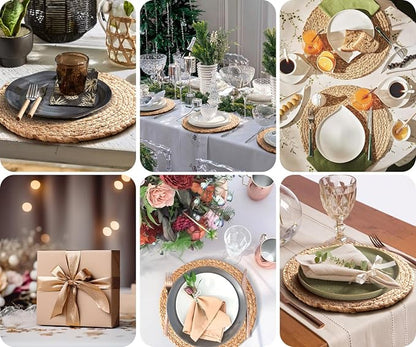 Aofmee 12 inch Round Woven Placemats Set of 6, Boho Rattan Place Mats, Natural - Image 7