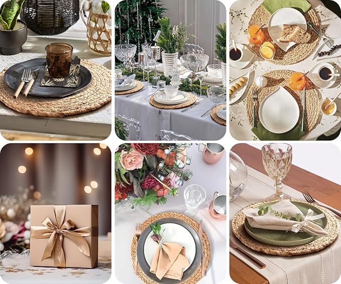 Aofmee 13.8 inch Round Woven Placemats Set of 6, Boho Rattan Place Mats - Image 7
