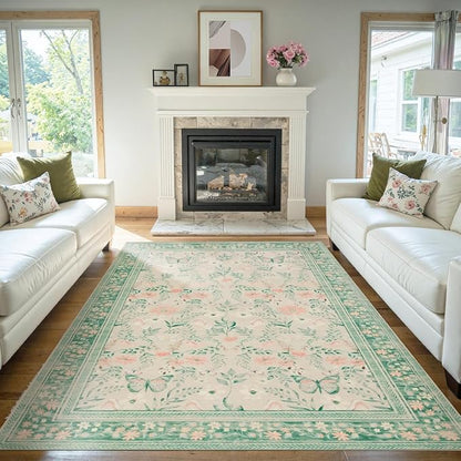 Rugxara Floral Rug for Living Room Bedroom, 8x10 Washable Rug, Large Non Slip - Image 3