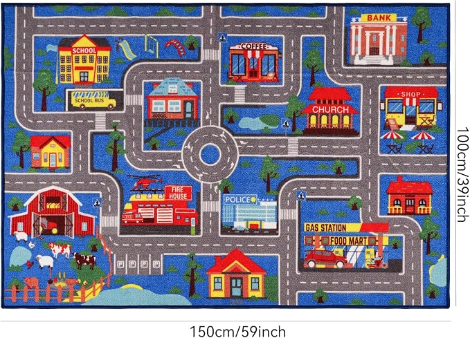 Kids Carpet Playmat Rug 59"x39.4", Car Rug - Image 2