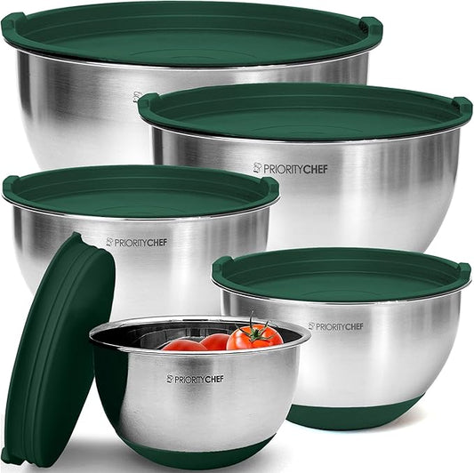Premium Mixing Bowls With Airtight Lids Set, Thicker Stainless Steel Mixing by PriorityChef