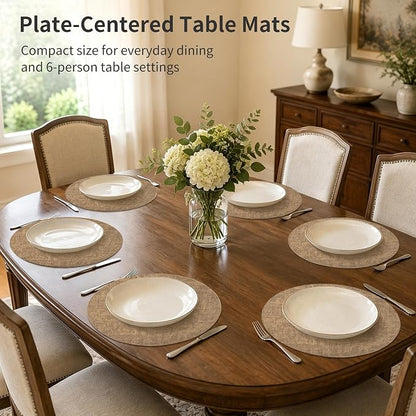 Maxpearl Faux Leather Round Placemats Set of 6, 13.8 inch, Heat Resistant - Image 3
