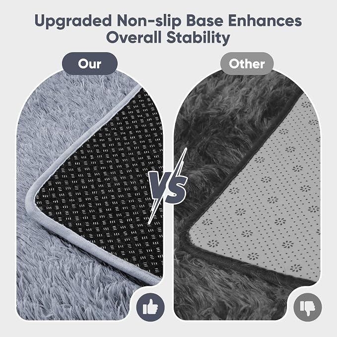 Area Rug for Living Room Bedroom: 8x10 Grey Soft Fluffy Shag Upgrade Non-Slip - Image 6