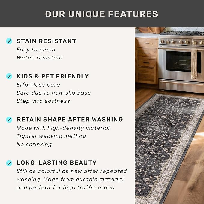 Dark Washable Long Runners for Hallways, Entryway Indoor Rug, Non Slip Rubber - Image 7