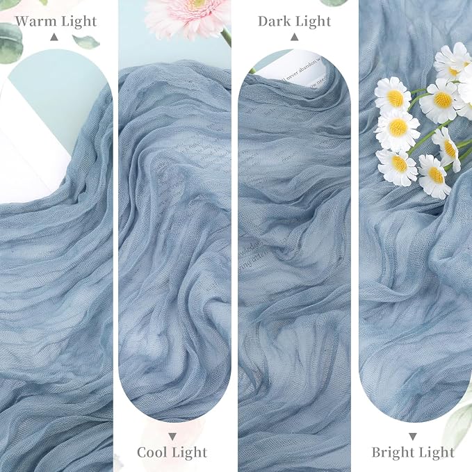 12 Pack Dusty Blue Cheesecloth Table Runners 35x120 Inch, Semi Sheer Boho Gauze - Image 7