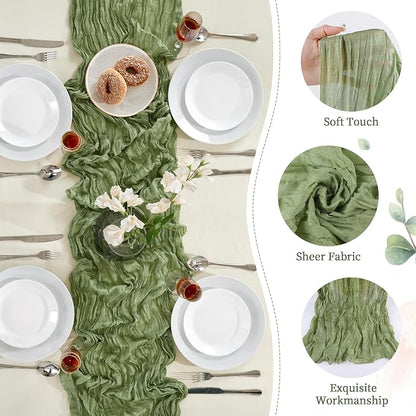 AGIRL Sage Green Cheesecloth Table Runner 10FT Boho Gauze Home Decor | Rustic - Image 2