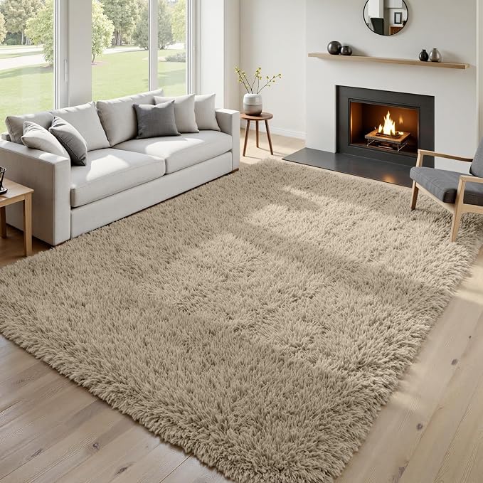 6x9 Area Rugs for Living Room Rug: Soft Fluffy Shag Gray Camel Rugs for Bedroom - Image 2