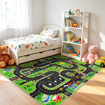 Kids Room Rug 5x7 Ft, Washable Soft Race Track Road Rug, Non-Slip Educational - Image 4