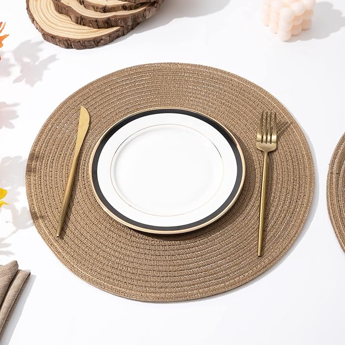 SHACOS Round Placemats Set of 4 Woven Braided Kitchen Table Placemats 15 inch - Image 4