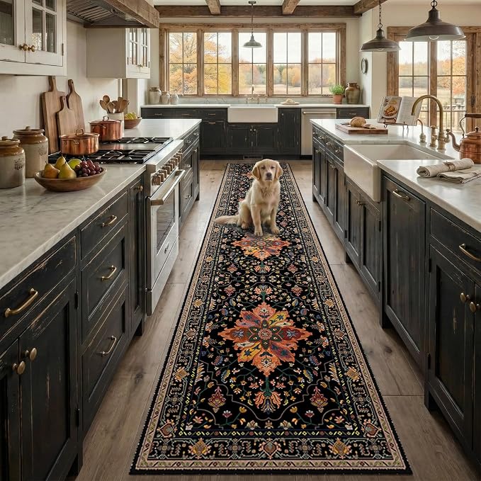 RELEANY Area Rugs Runner 3'x12' Washable Non-Slip, Floral Vintage Distress - Image 2