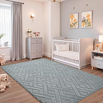 4x6 Grey Washable Area Rug for Bedroom, Modern Geometric Shag Non-Slip Living - Image 5