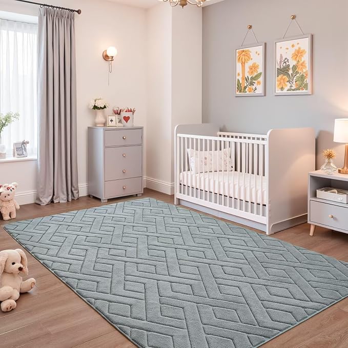 6x9 Grey Washable Area Rug for Bedroom Living Room, Modern Geometric Shag - Image 5