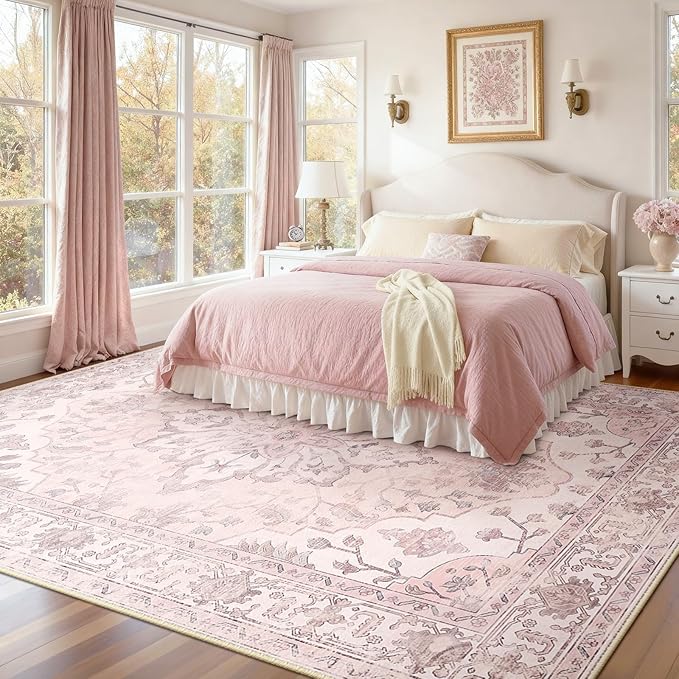 RELEANY Area Rugs Large 9'x12' Washable Non-Slip, Floral Vintage Distress - Image 3