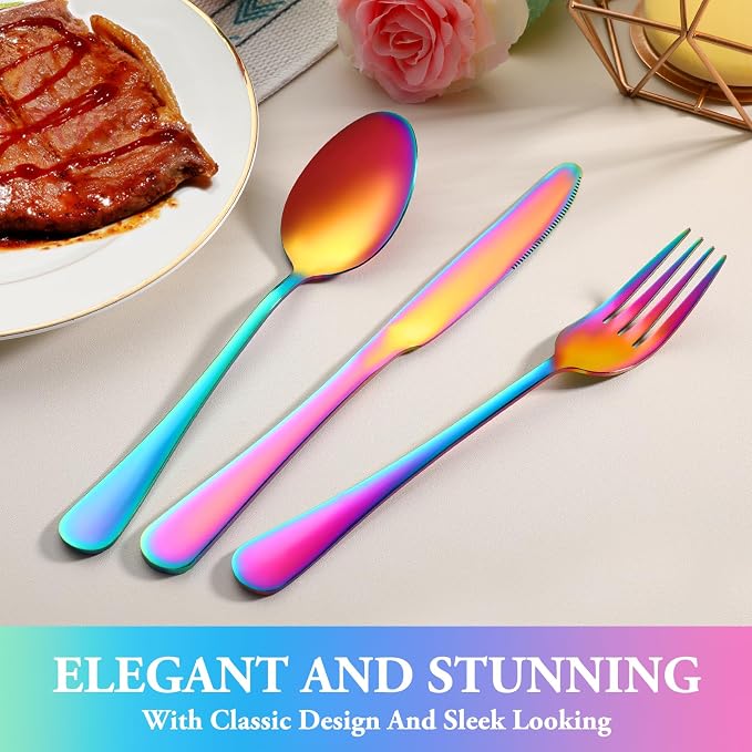 48 Pcs Rainbow Silverware Set - Image 6